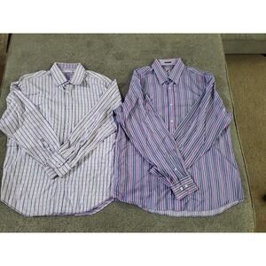 2 - Bugatchi Uomo Mens XL Flip Cuff Cotton Button Down Blue Purple Check